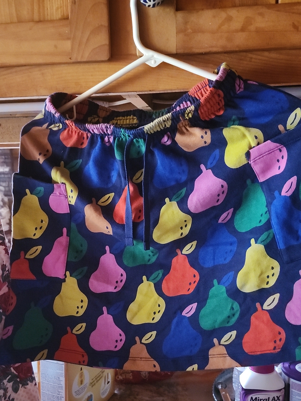 Hanna Andersson Navy Skirt with Yellow and Green Pear Motif 100 Cotton